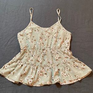 Mint Pastel Green Floral Ruffle Tank Top Large